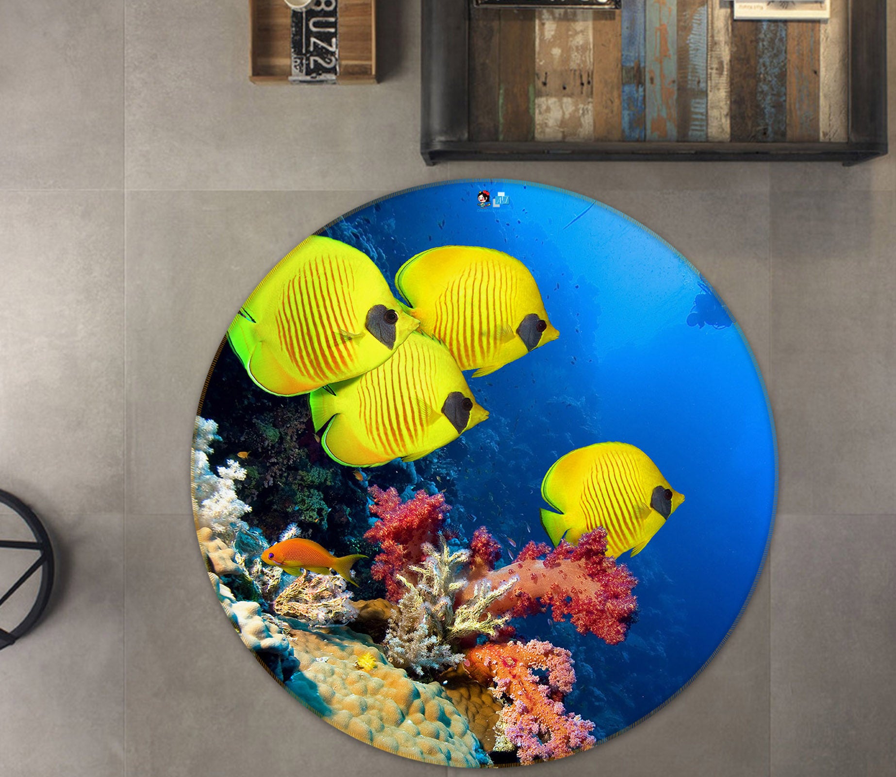 3D Seabed Fish Coral 69148 Round Non Slip Rug Mat