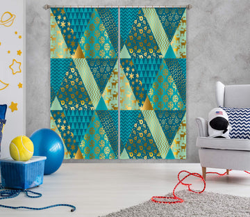 3D Green Triangle 52063 Christmas Curtains Drapes Xmas