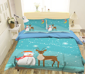 3D Christmas Snowman Deer Staring 30 Bed Pillowcases Quilt Quiet Covers AJ Creativity Home 