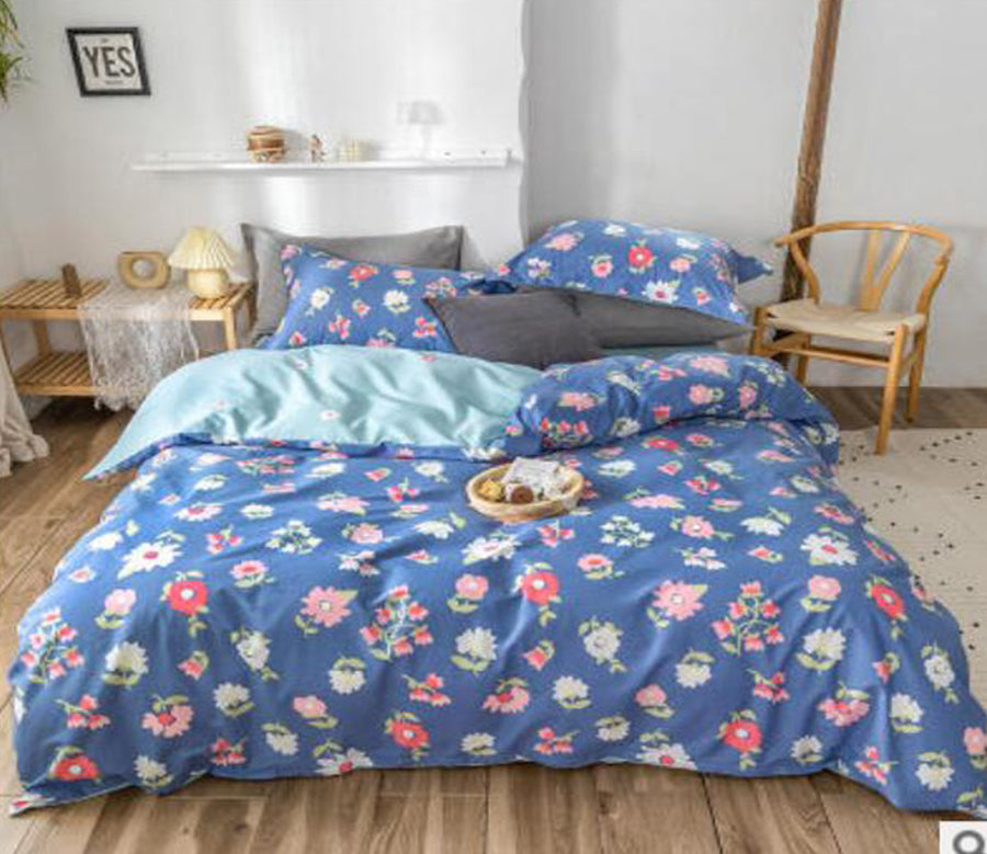 3D Dark Blue Flowers 30316 Bed Pillowcases Quilt