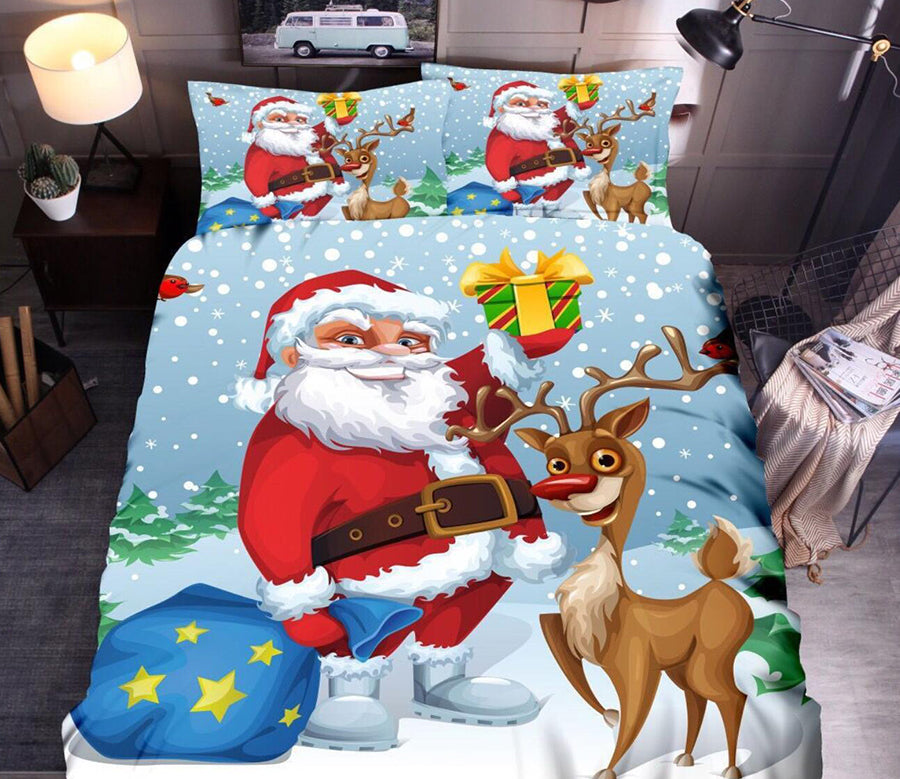 3D Santa Deer 45219 Christmas Quilt Duvet Cover Xmas Bed Pillowcases