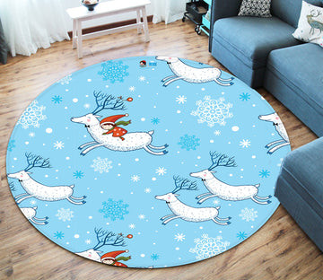 3D White Deer 66033 Christmas Round Non Slip Rug Mat Xmas