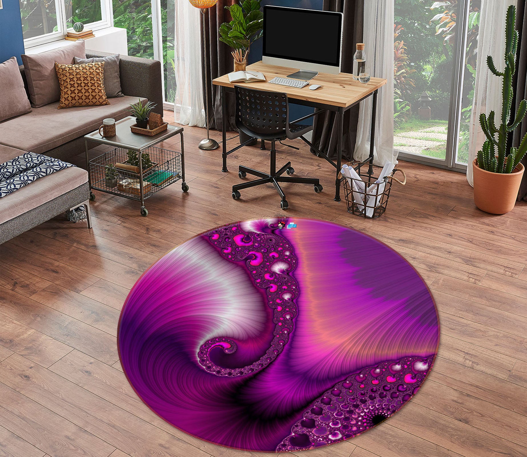 3D Fuchsia Pattern 83082 Andrea haase Rug Round Non Slip Rug Mat