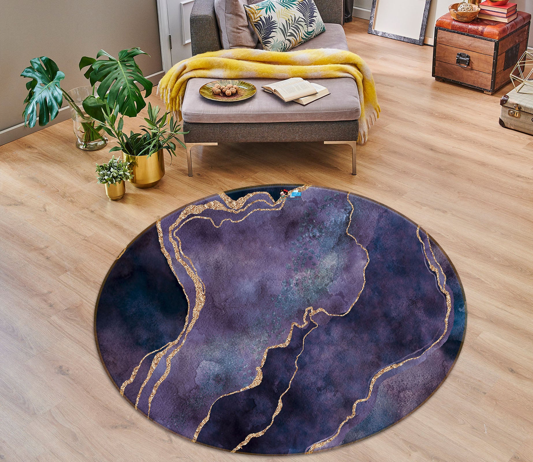 3D Dark Purple Texture 83066 Andrea haase Rug Round Non Slip Rug Mat