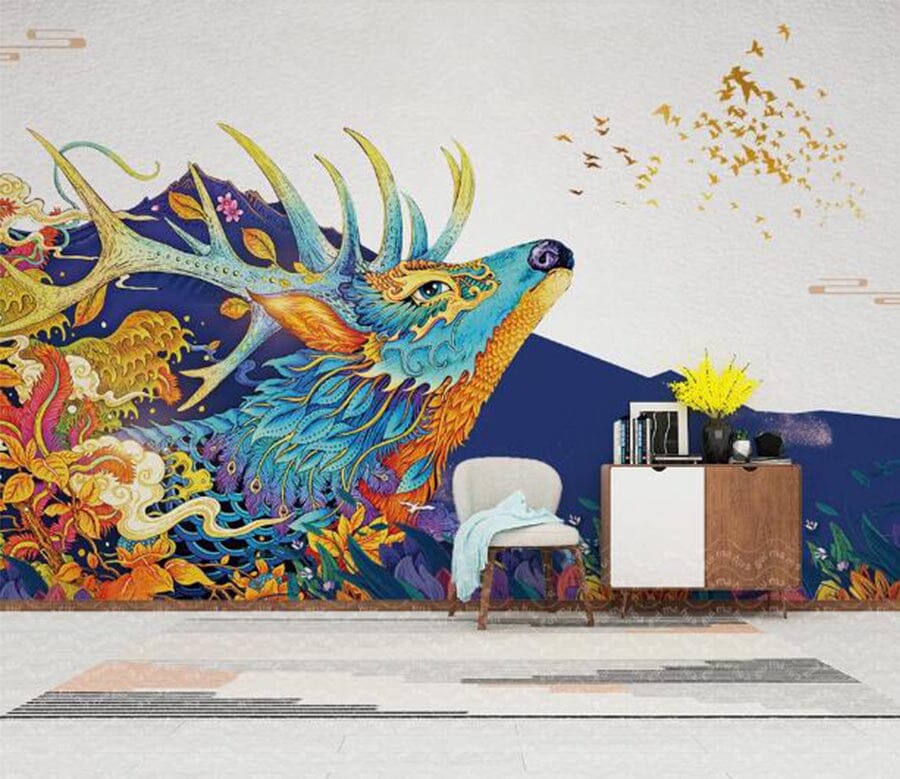 3D Colored Beautiful Deer WC719 Wall Murals Wallpaper AJ Wallpaper 2 
