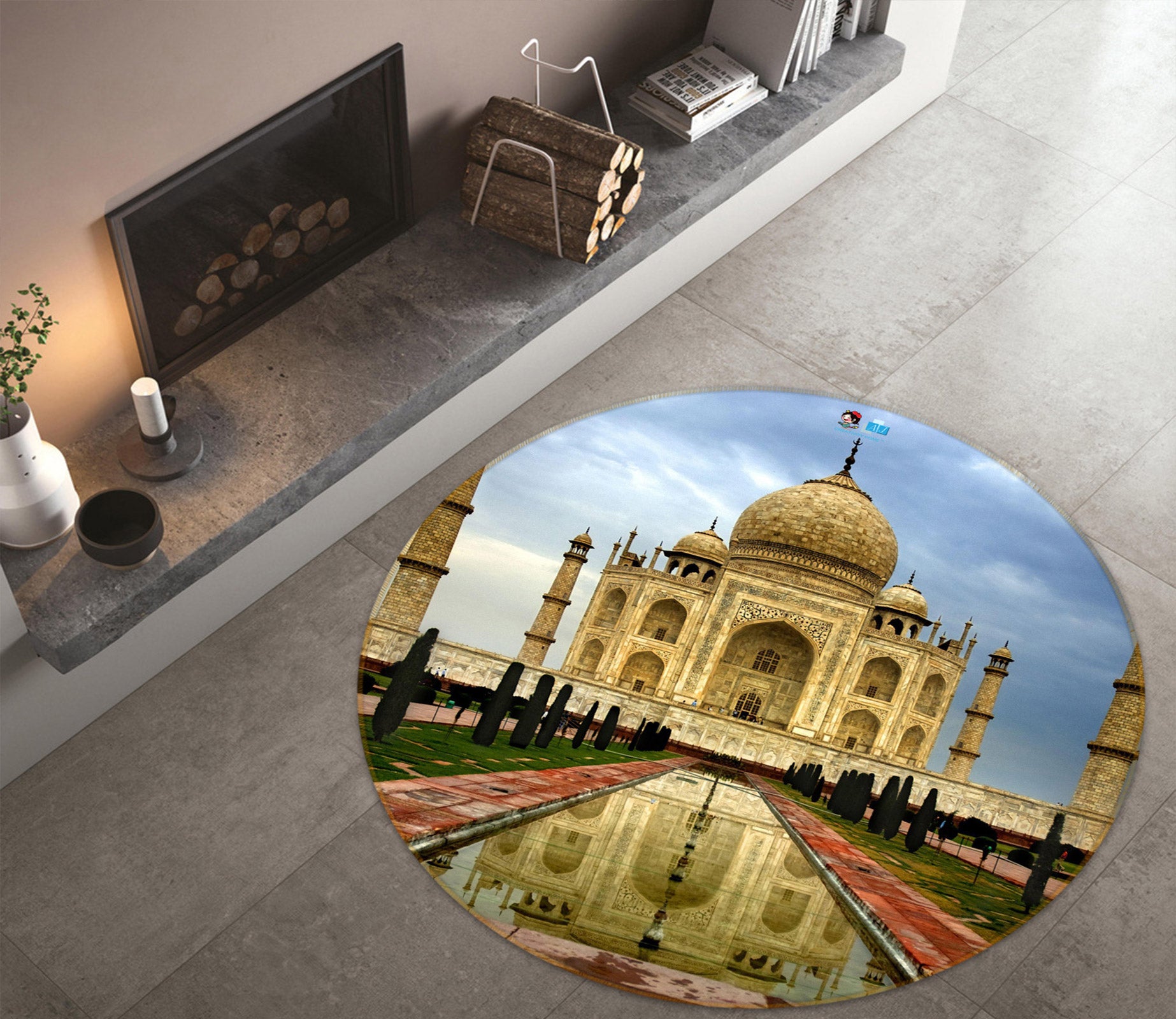 3D Taj Mahal 80297 Round Non Slip Rug Mat