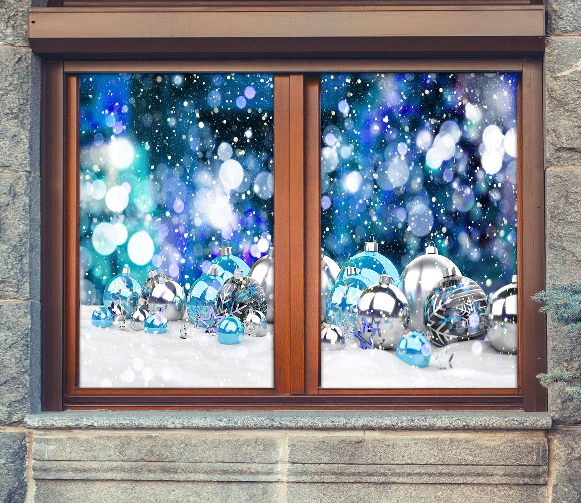 3D Snow Silver Ball 43003 Christmas Window Film Print Sticker Cling Stained Glass Xmas
