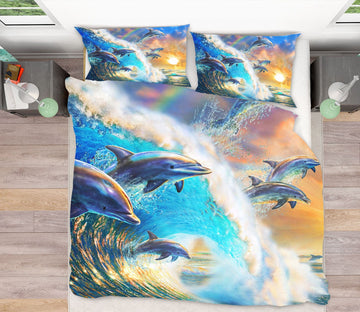 3D Dolphin Wave 2120 Adrian Chesterman Bedding Bed Pillowcases Quilt Quiet Covers AJ Creativity Home 