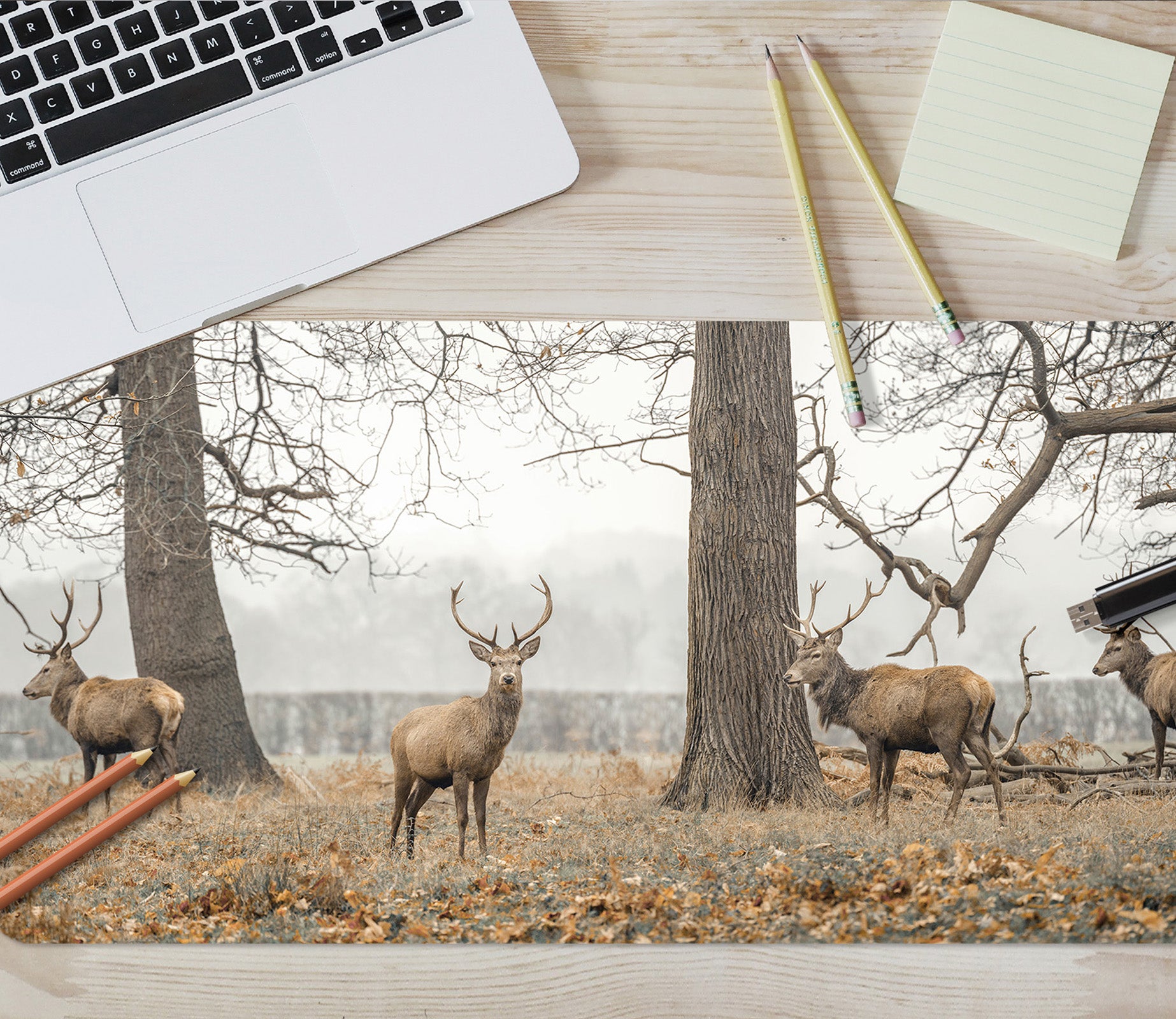 3D Elk Leaves 7768 Assaf Frank Desk Mat