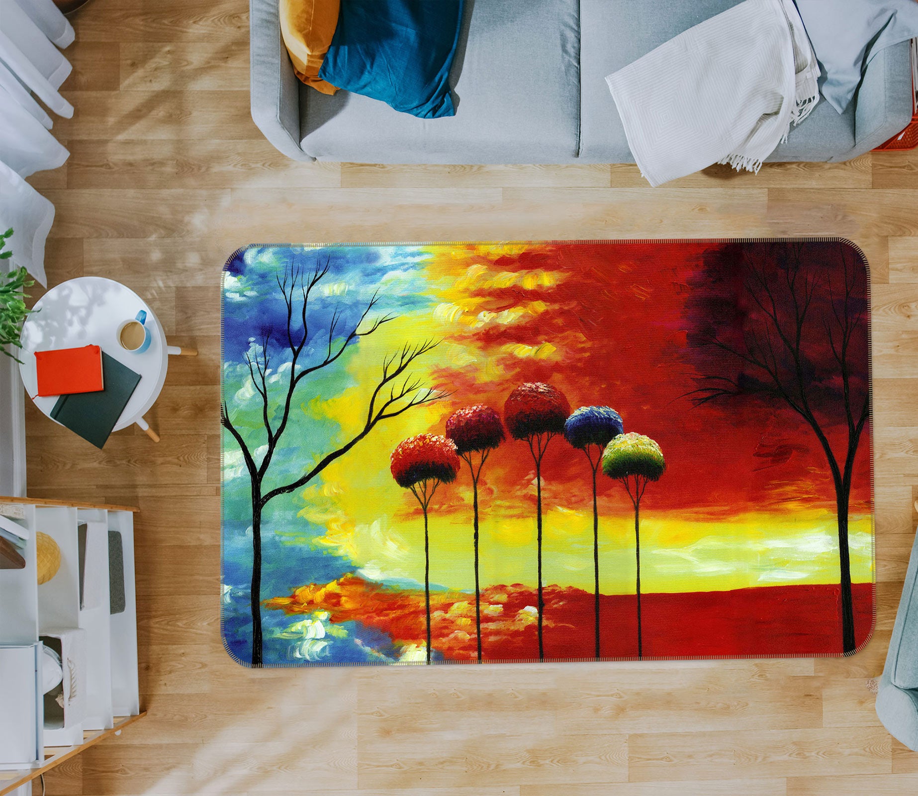 3D Colorful Trees 75282 Non Slip Rug Mat