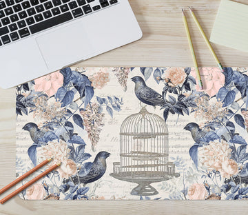 3D Blue Leaves Bird 985 Andrea Haase Desk Mat