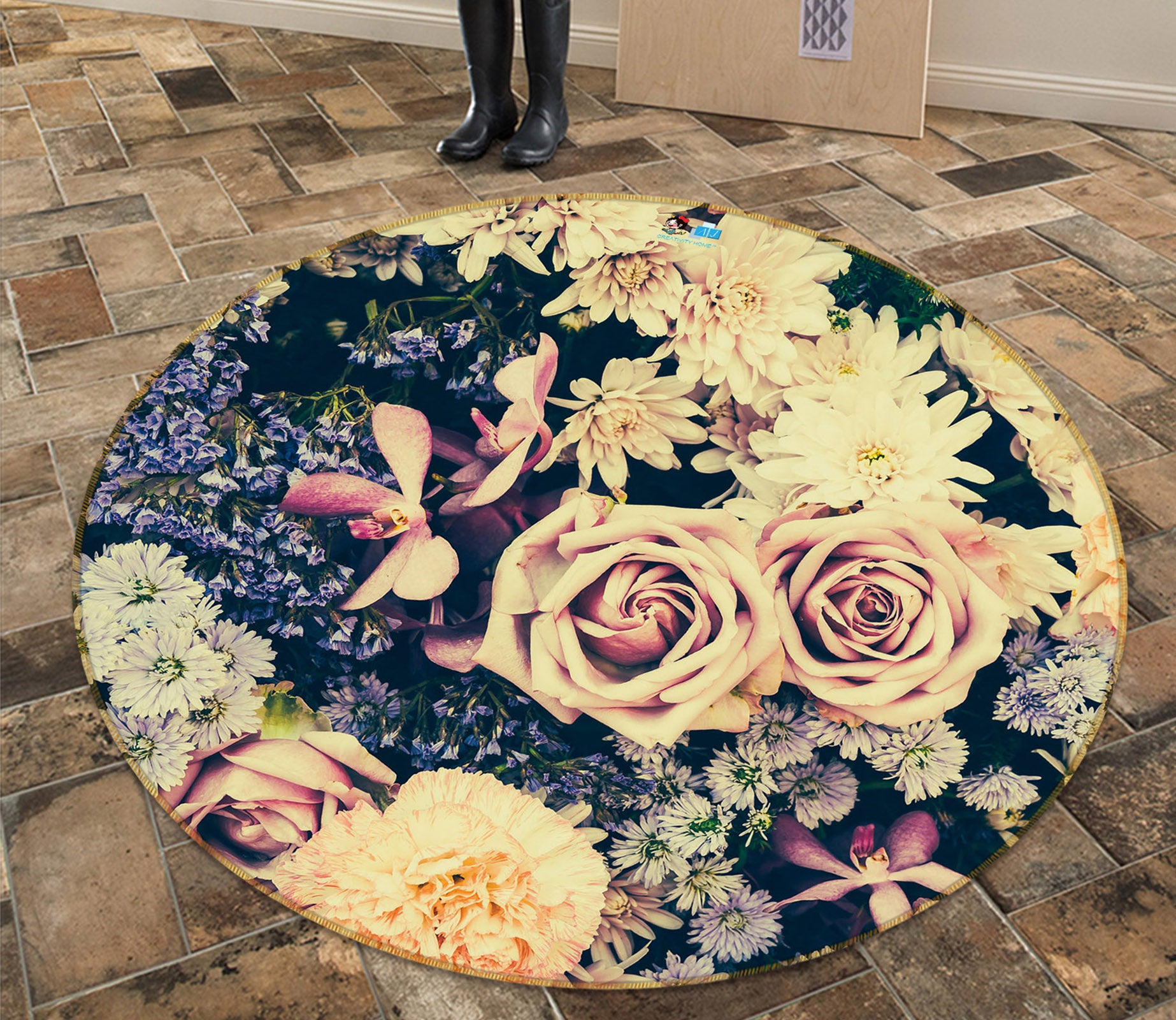 3D Flowers 69203 Round Non Slip Rug Mat