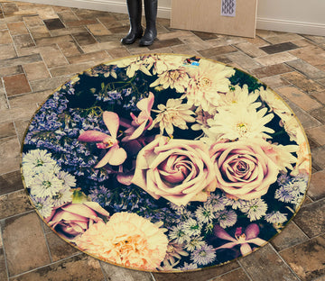 3D Flowers 69203 Round Non Slip Rug Mat