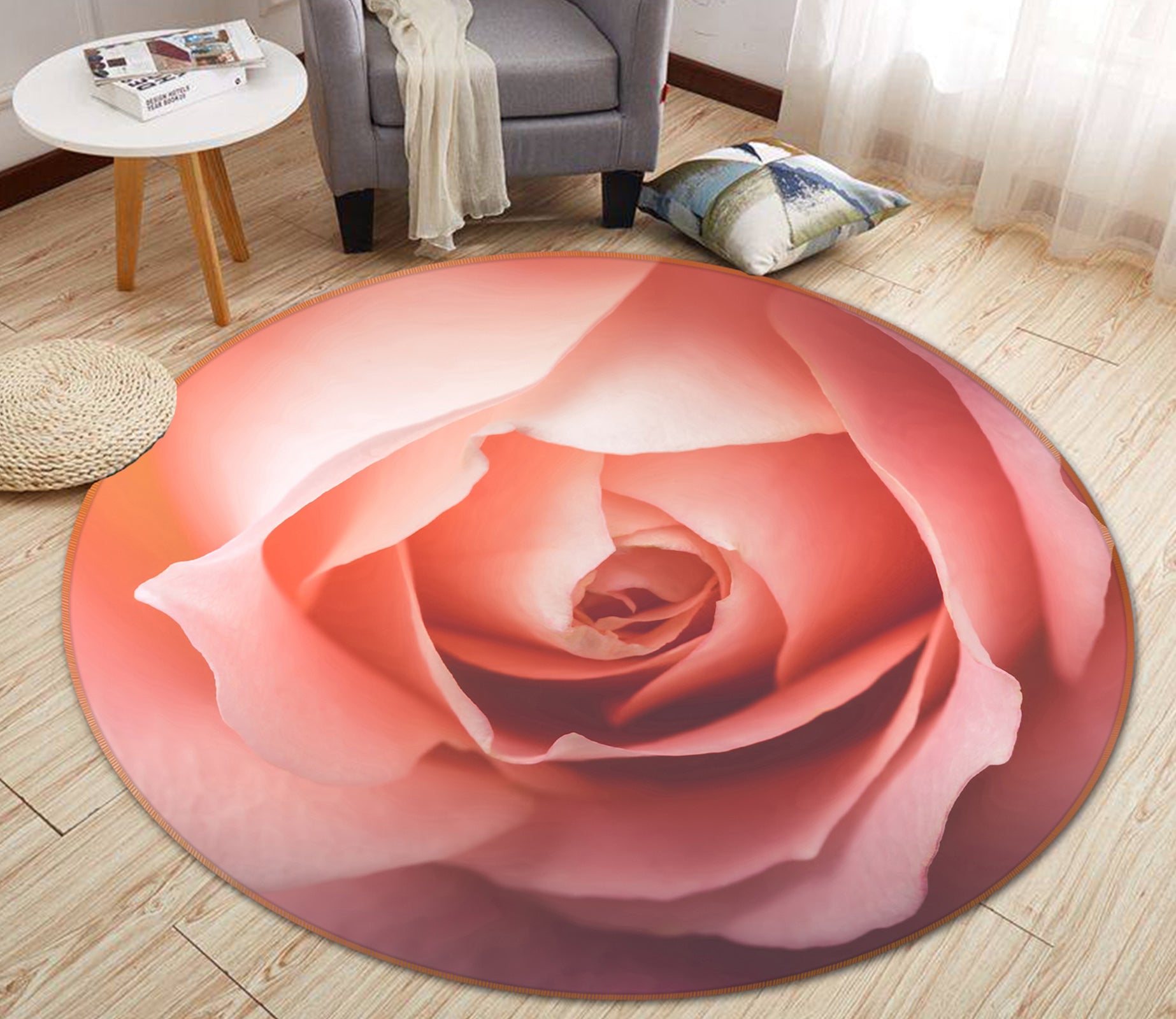 3D Pink Flowers 71195 Round Non Slip Rug Mat