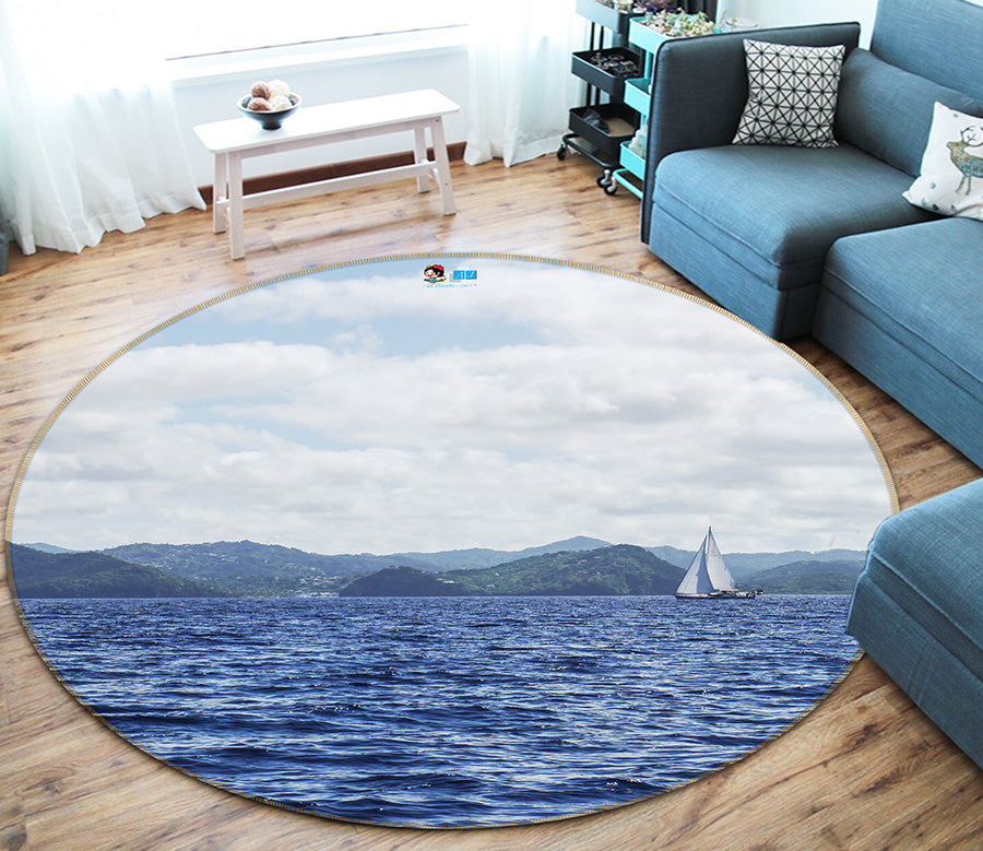 3D Sailing Boat 64099 Round Non Slip Rug Mat