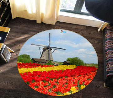 3D Flowery Windmill 66174 Round Non Slip Rug Mat