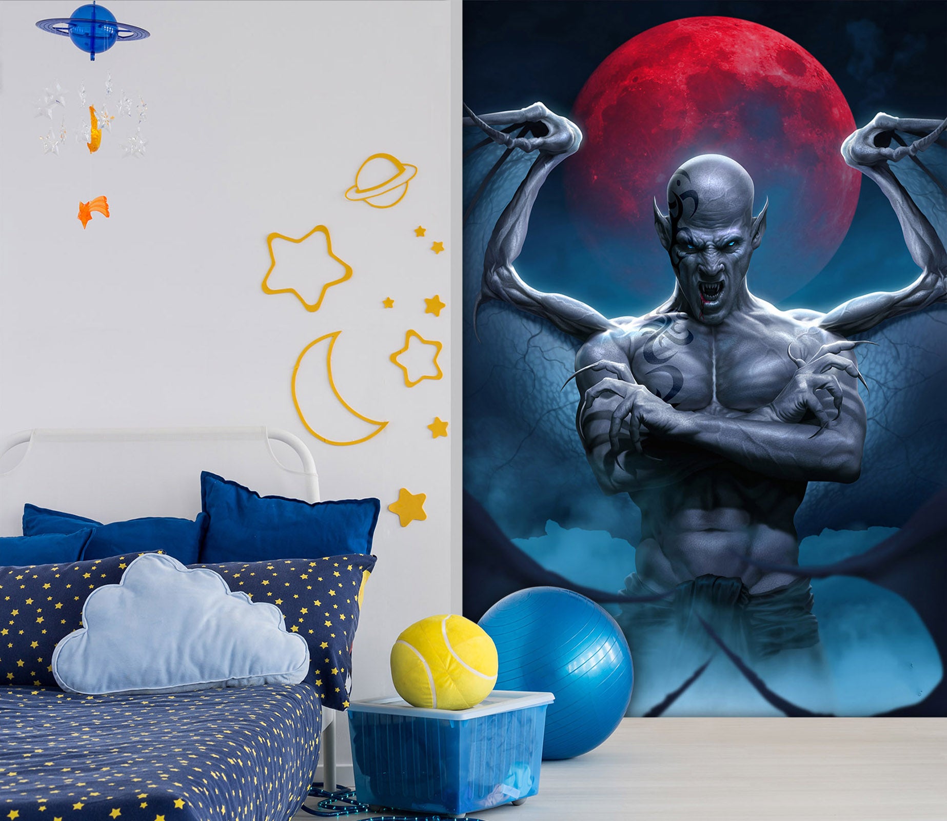 3D Red Moon Dragon Man 5021 Tom Wood Wall Mural Wall Murals