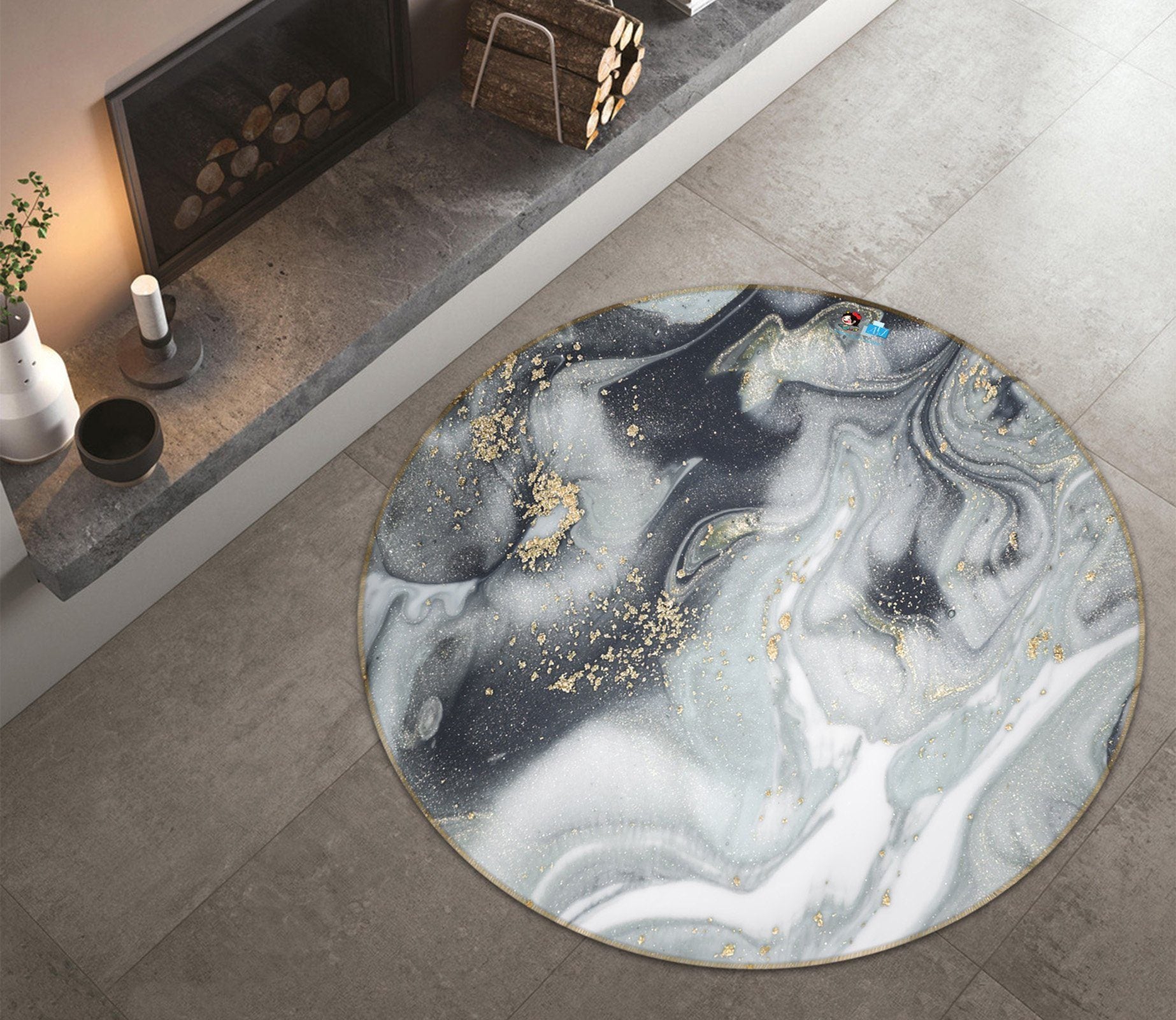 3D Grey Marble Texture 1382 Round Non Slip Rug Mat Mat AJ Creativity Home 