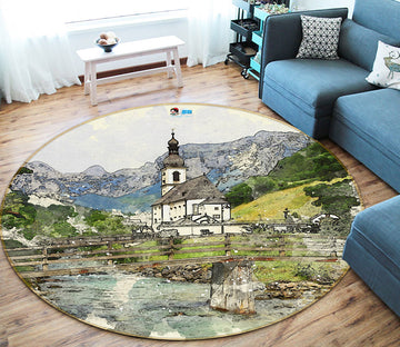 3D Mountain House 64111 Round Non Slip Rug Mat