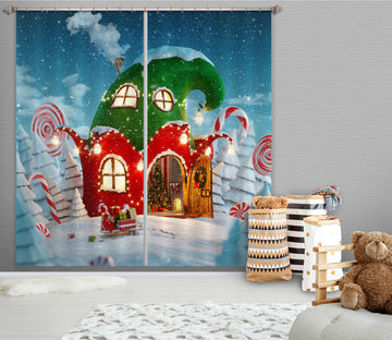 3D Red Green Cabin 52050 Christmas Curtains Drapes Xmas