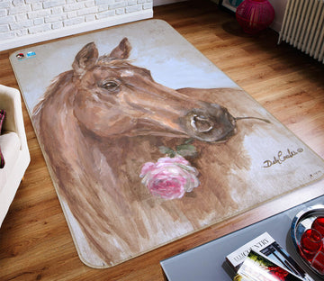 3D Horse With Flowers 1053 Debi Coules Rug Non Slip Rug Mat