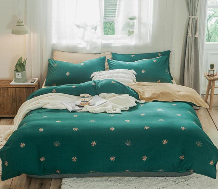 3D Green Leaf 3075 Bed Pillowcases Quilt