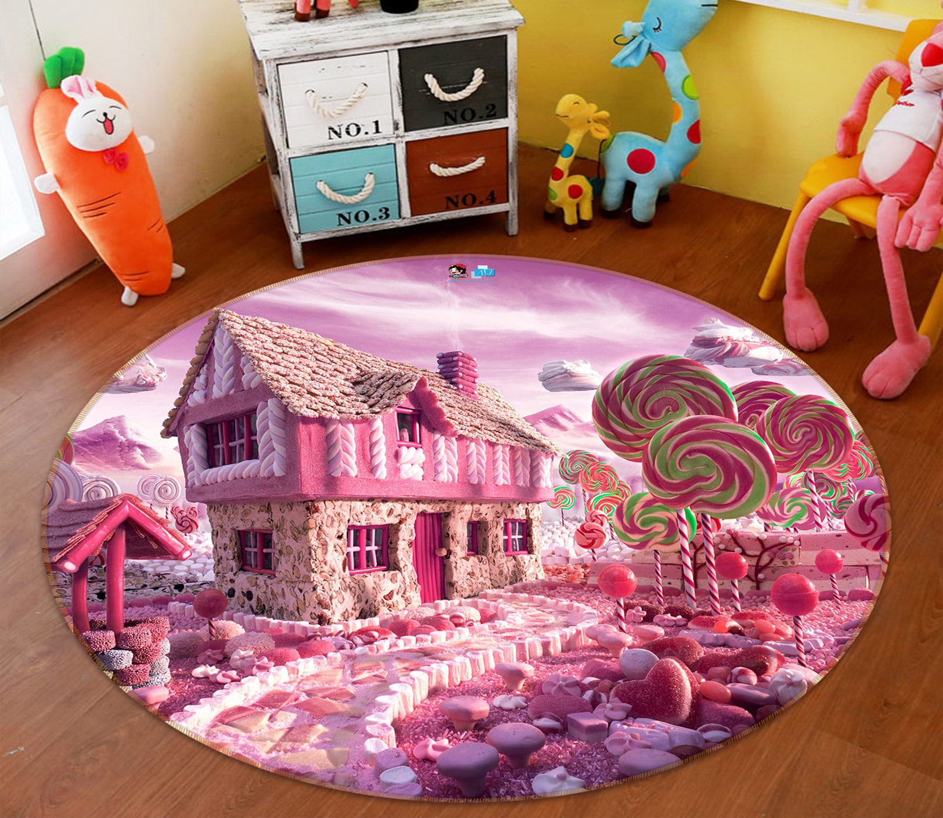 3D Pink Candy House 72213 Round Non Slip Rug Mat