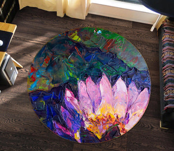 3D Purple Flowers 71260 Round Non Slip Rug Mat