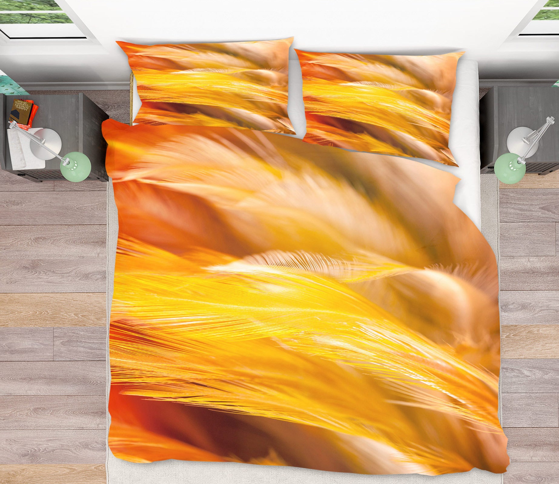 3D Golden Feather 60040 Bed Pillowcases Quilt
