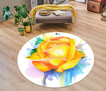 3D Yellow Rose 74216 Round Non Slip Rug Mat