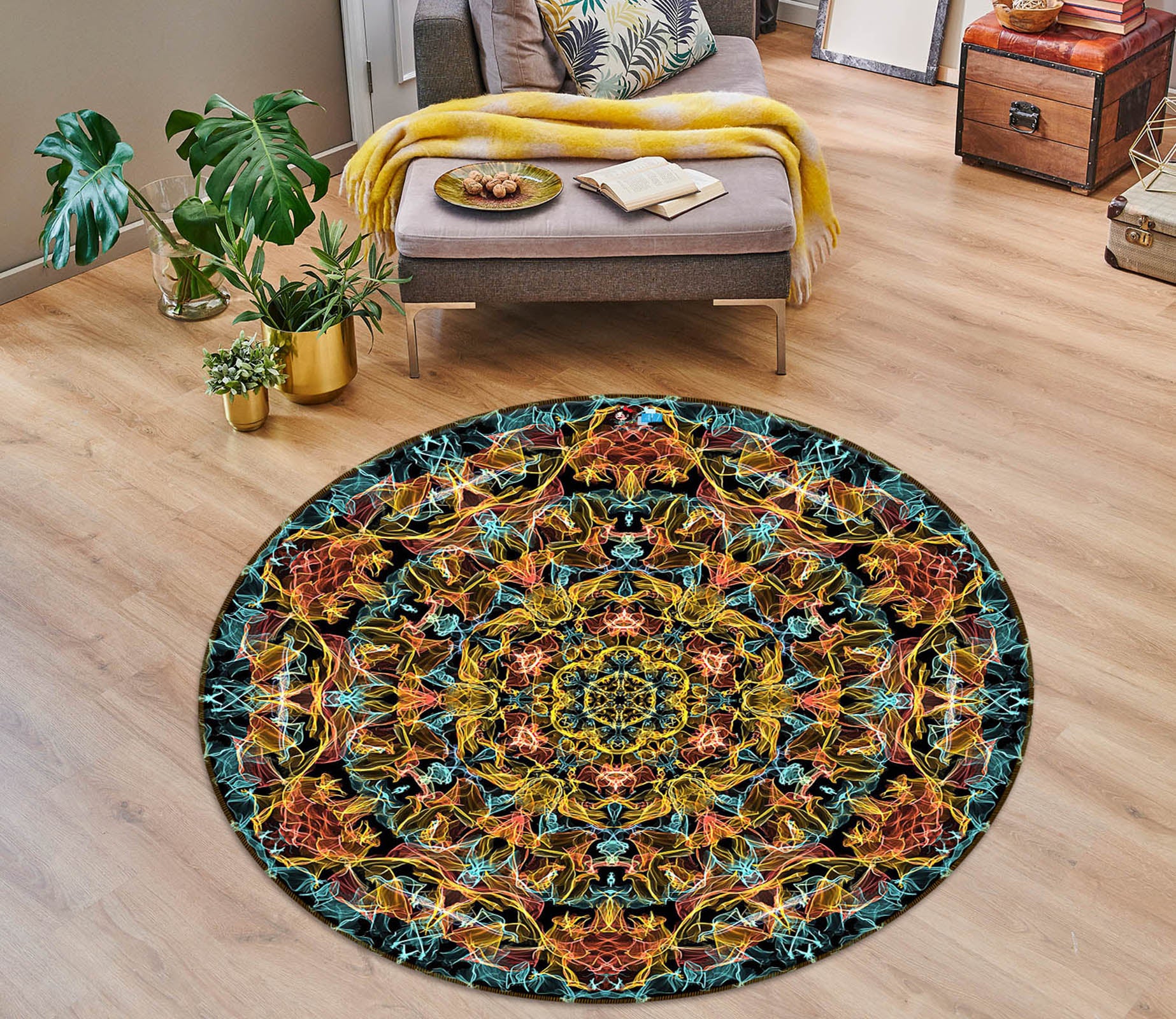 3D Pattern Totem 74275 Round Non Slip Rug Mat