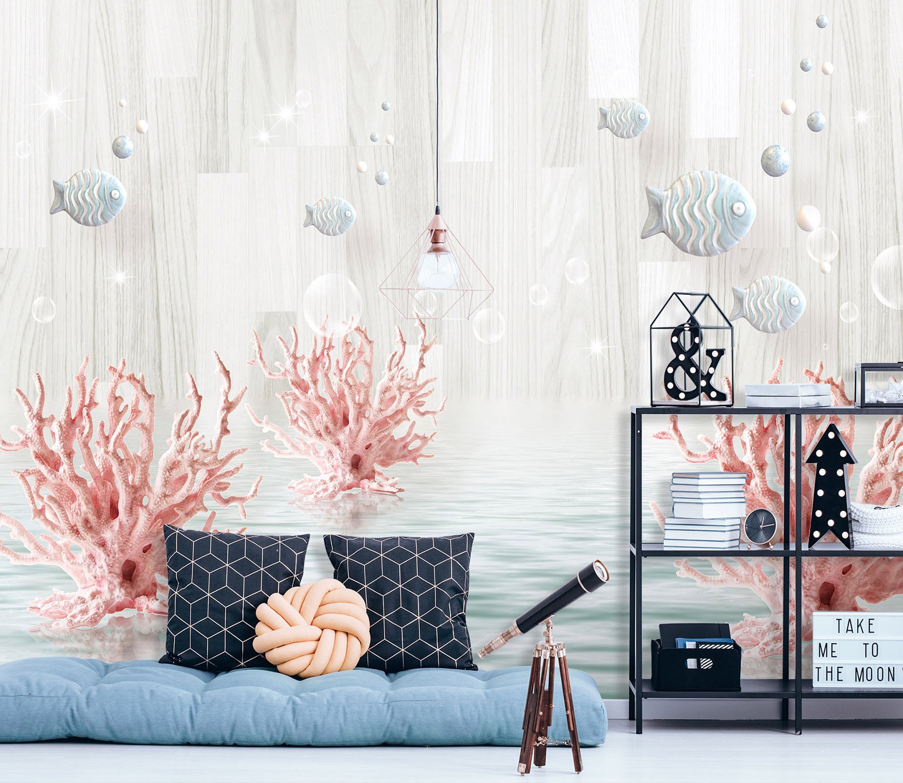 3D Pink Coral Fish 1037 Wall Murals