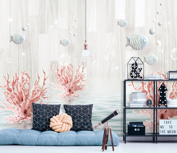 3D Pink Coral Fish 1037 Wall Murals