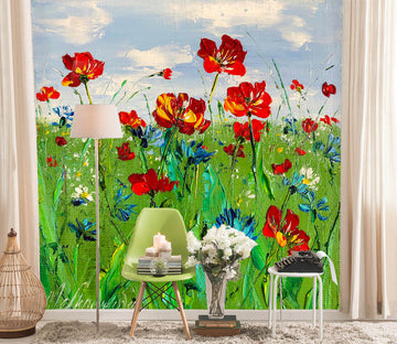 3D Red Flower Grass 247 Skromova Marina Wall Mural Wall Murals