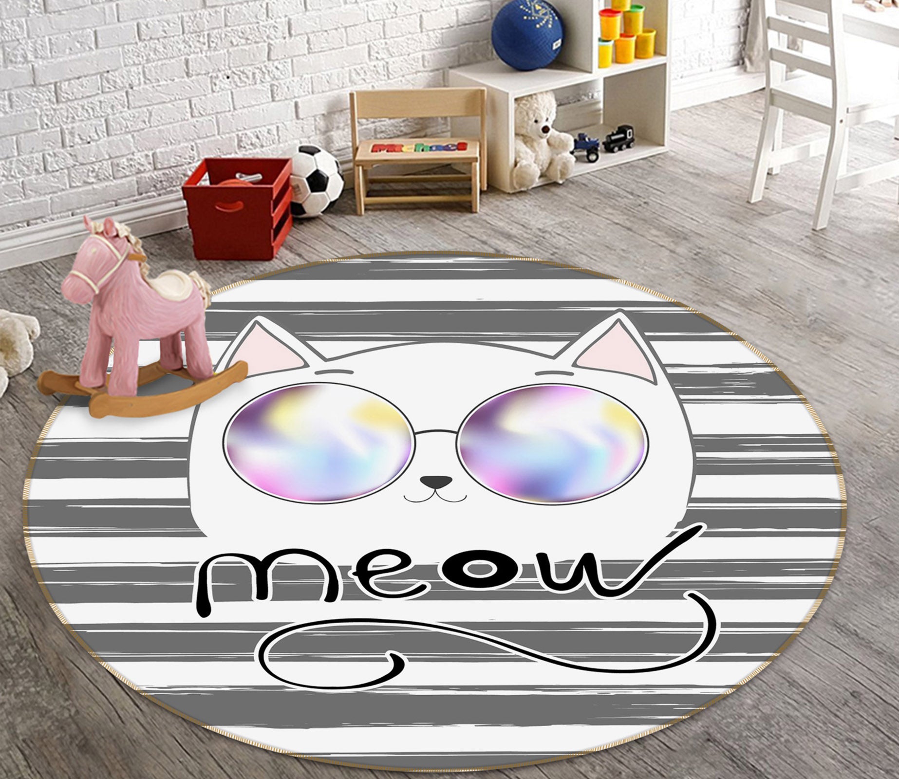 3D Cat Sunglasses 29102 Round Non Slip Rug Mat