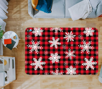 3D Snowflake Black Red Check 55013 Christmas Non Slip Rug Mat Xmas
