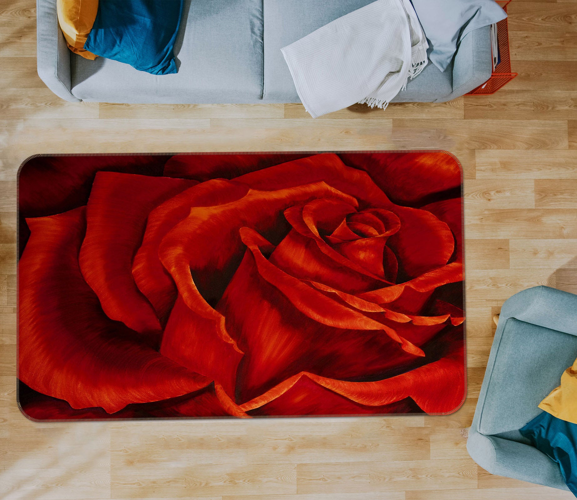 3D Red Rose 33176 Non Slip Rug Mat