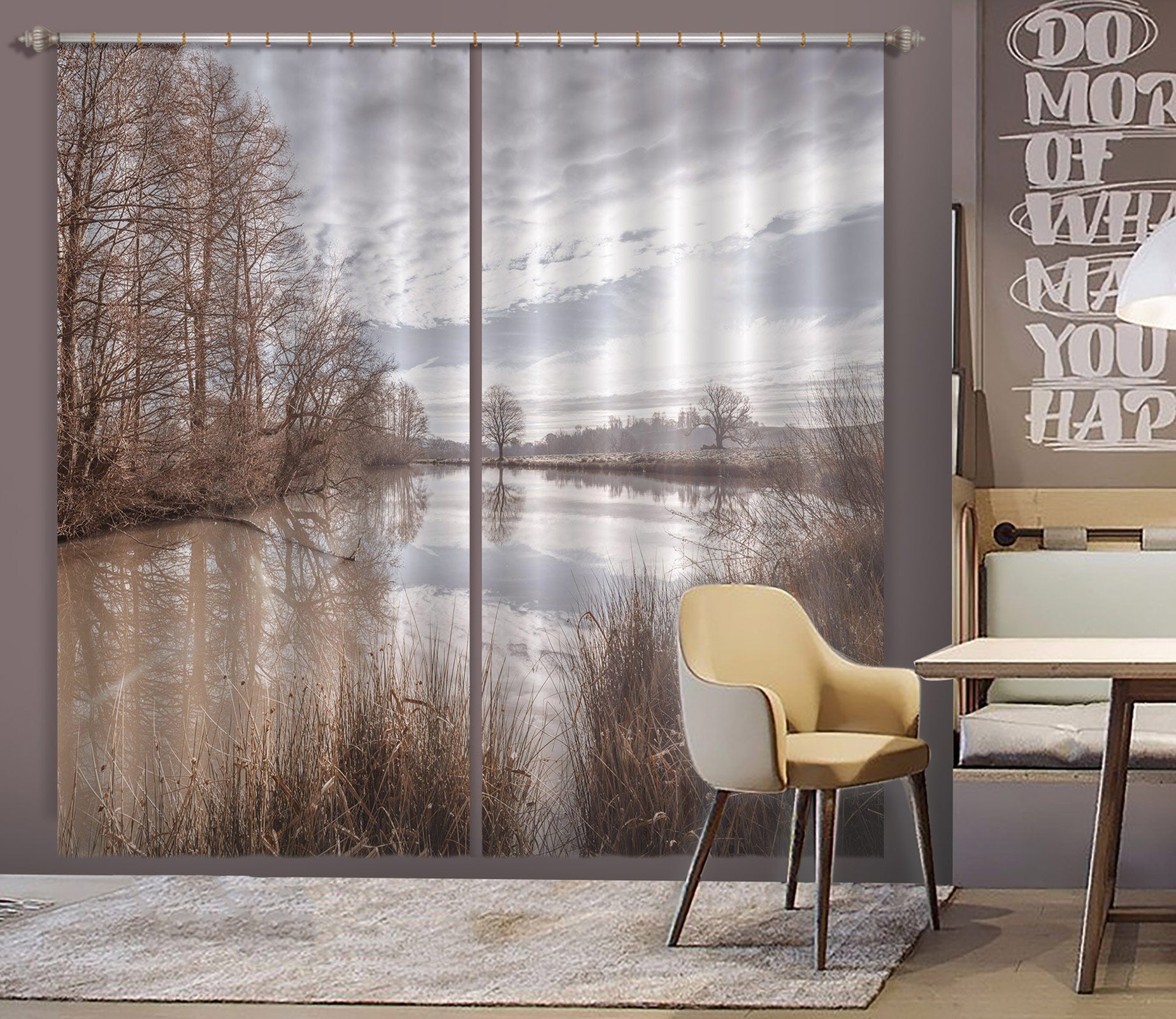 3D Sunny Lake Tree 079 Assaf Frank Curtain Curtains Drapes