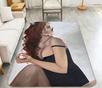 3D Curly Hair Black Dress Woman 9713 Marina Zotova Rug Non Slip Rug Mat