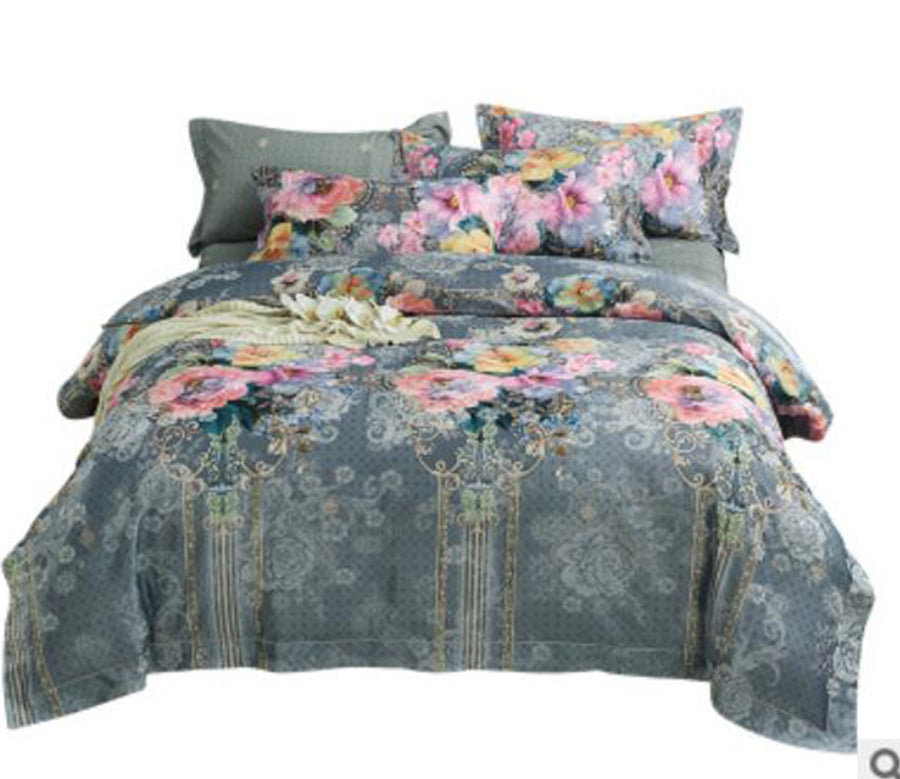 3D Grey Bottom Flowers 14109 Bed Pillowcases Quilt