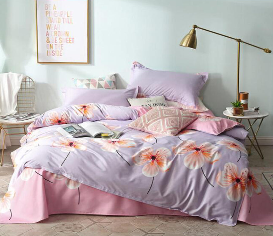 3D Light Purple Bottom Big Flower 4083 Bed Pillowcases Quilt