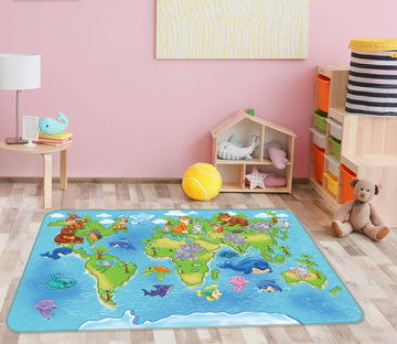 3D Living Land 231 World Map Non Slip Rug Mat Mat AJ Creativity Home 