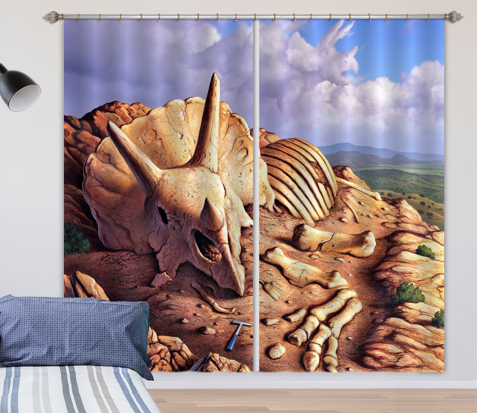 3D Dinosaur Skeleton 060 Jerry LoFaro Curtain Curtains Drapes Curtains AJ Creativity Home 