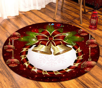 3D Bells 66025 Christmas Round Non Slip Rug Mat Xmas