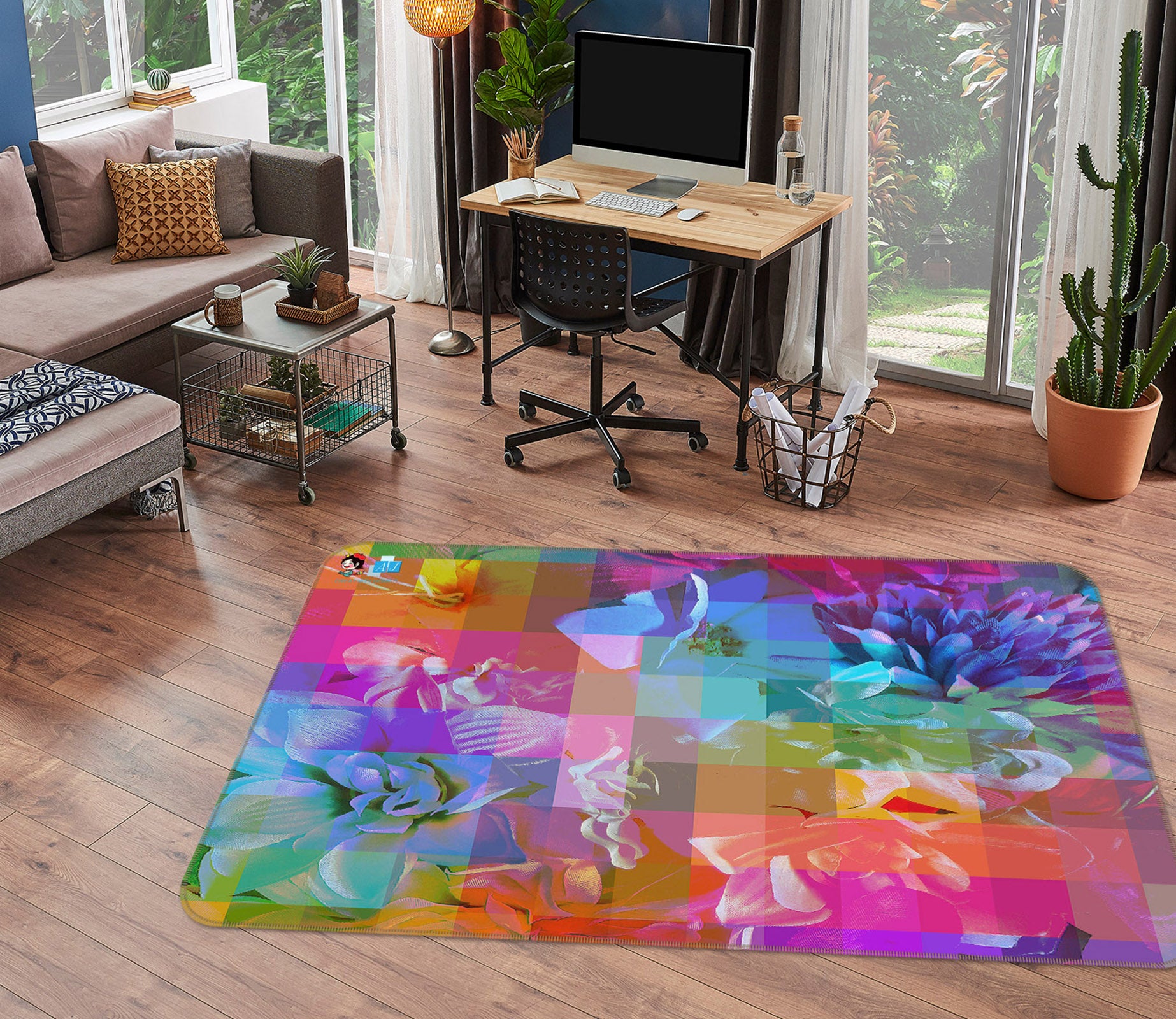 3D Color Flower Mosaic 19159 Shandra Smith Rug Non Slip Rug Mat