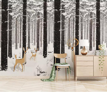 3D Snow Forest Deer WC476 Wall Murals