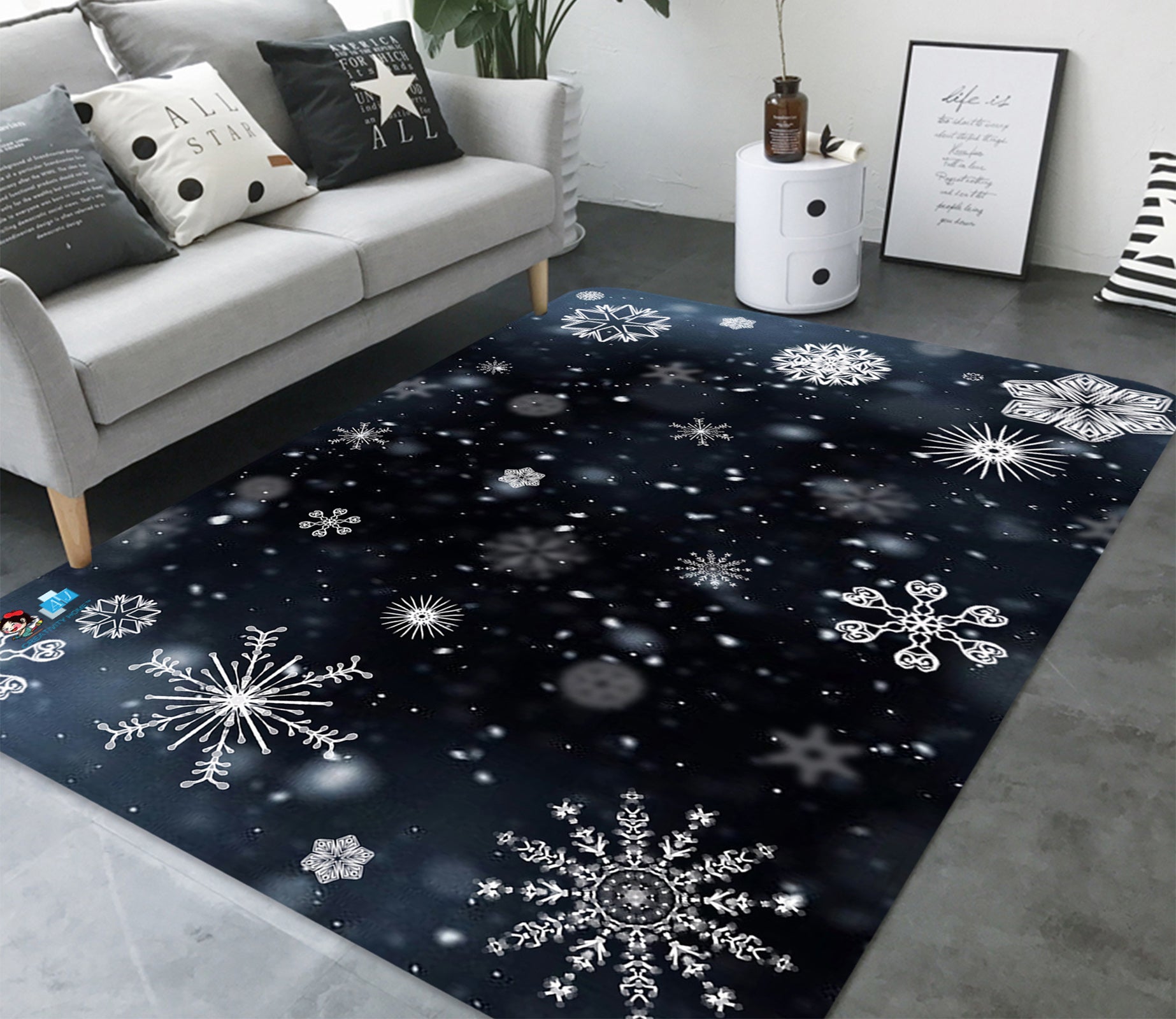 3D Snowflake Pattern 65191 Christmas Non Slip Rug Mat Xmas