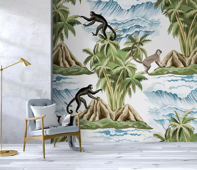 3D Monkey Climbing Tree 1275 Wall Murals Wallpaper AJ Wallpaper 2 