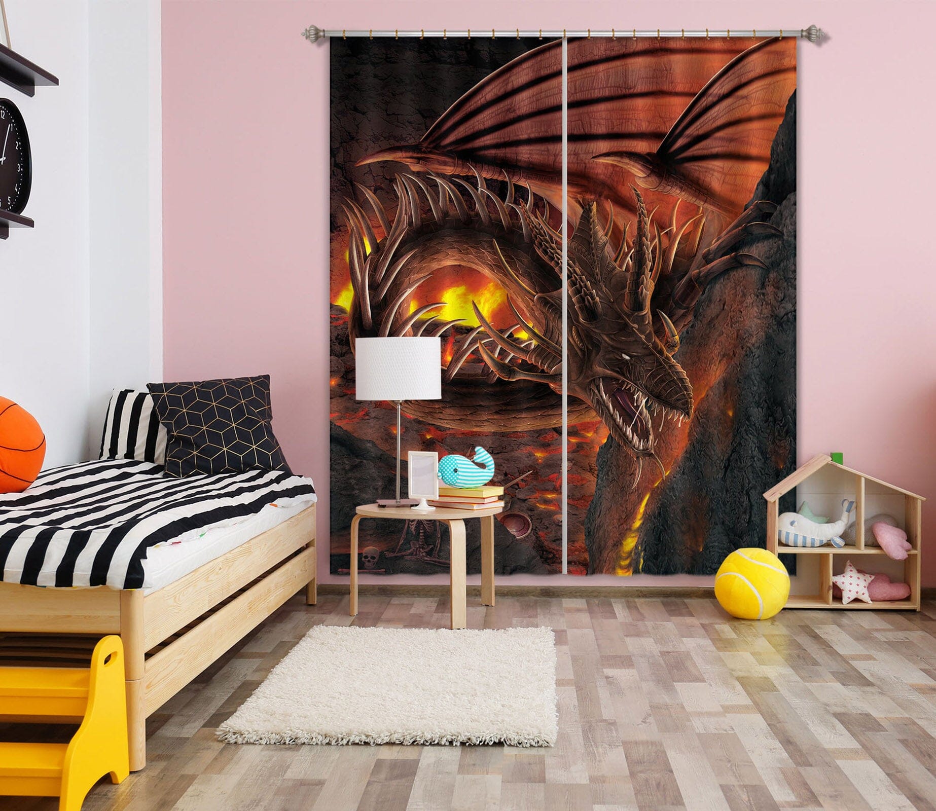 3D HellFire Dragon 042 Vincent Hie Curtain Curtains Drapes Curtains AJ Creativity Home 