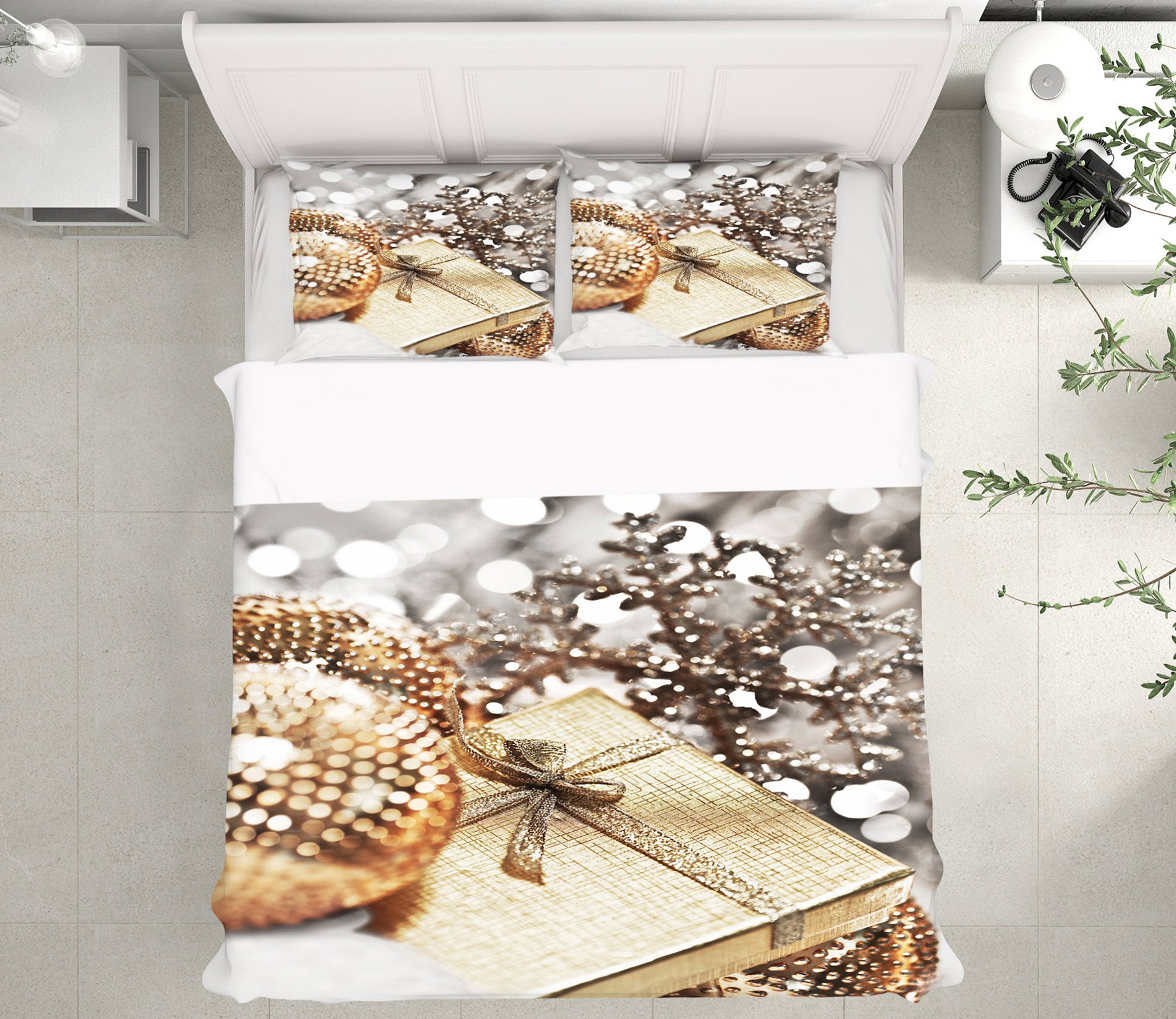 3D Golden Snowflake Gift 50006 Christmas Quilt Duvet Cover Xmas Bed Pillowcases